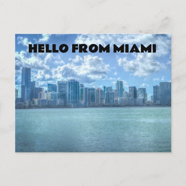HELLO VON MIAMI FLORIDA SKYLINE POSTCARDS POSTKARTE (Vorderseite)