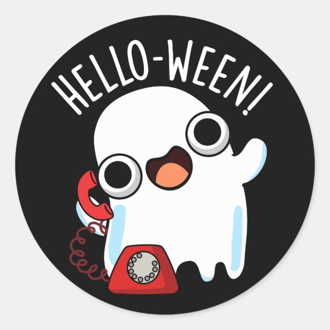Hello-ween Funny Ghost Pun Dark BG Runder Aufkleber (Vorderseite)