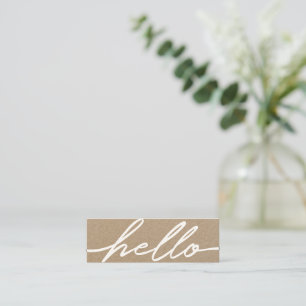 Hello White Script Typografie Kraft Business Card Mini Visitenkarte