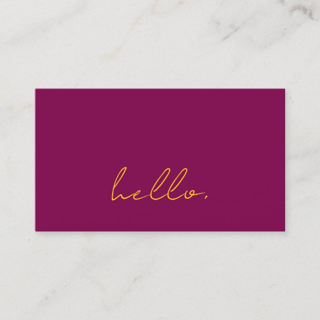 Hello Wine Pink Orange Script Typography Modern Visitenkarte (Vorderseite)