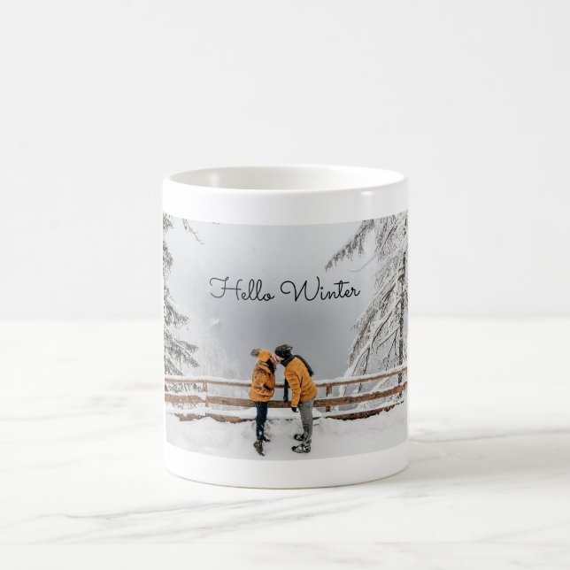 Hello Winter Couple Foto Kaffeetasse (Mittel)