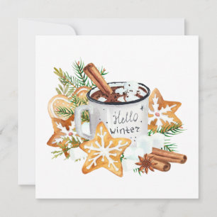 Hello Winter Hot Chocolate Tasse mit Cookies Karte