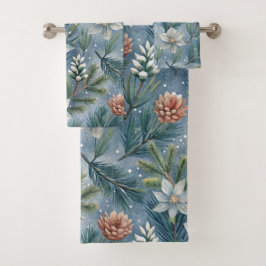 Hello Winter Pines & Flowers Badhandtuch Set