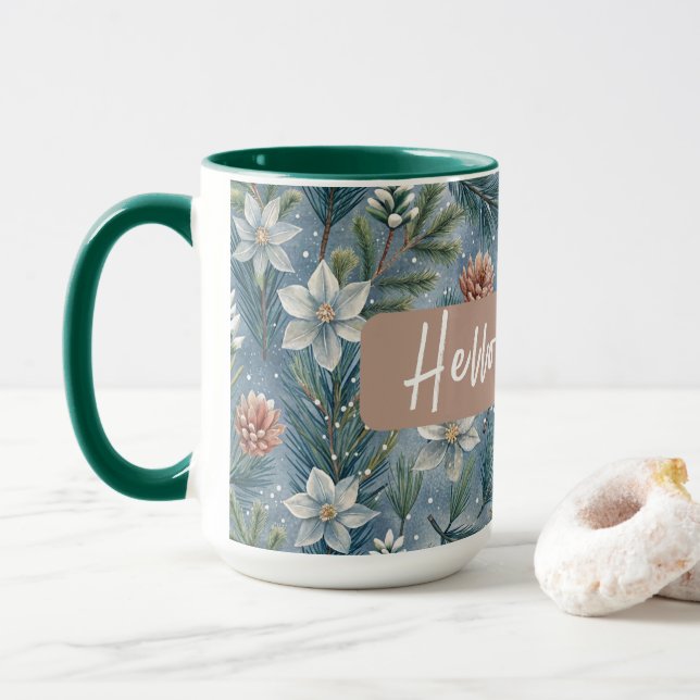 Hello Winter Pines & Flowers Tasse (Mit Donut)
