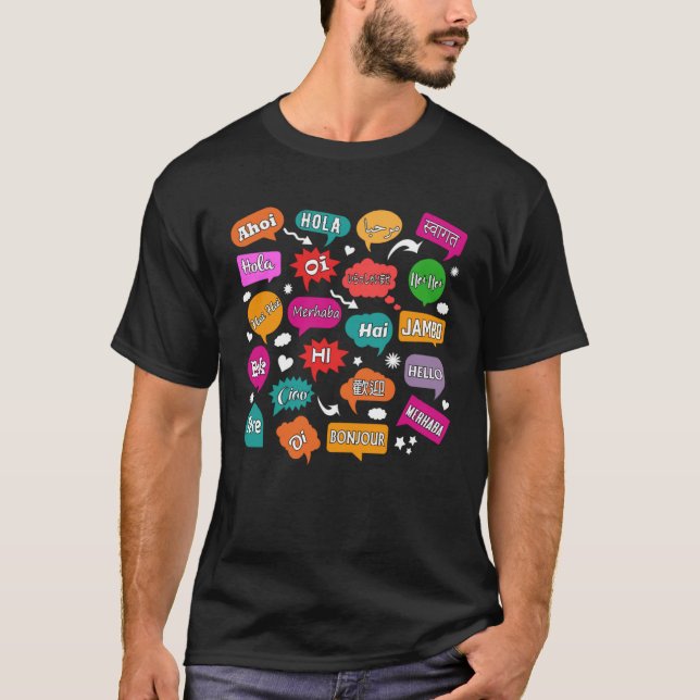 Hello Word in Different Languages Teacher Language T-Shirt (Vorderseite)