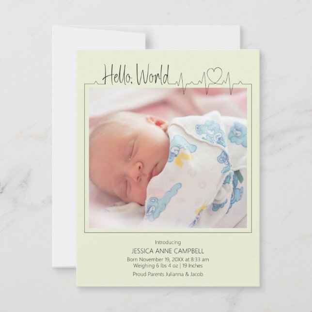 Hello, World Baby Announcement Card Ankündigung (Vorderseite)