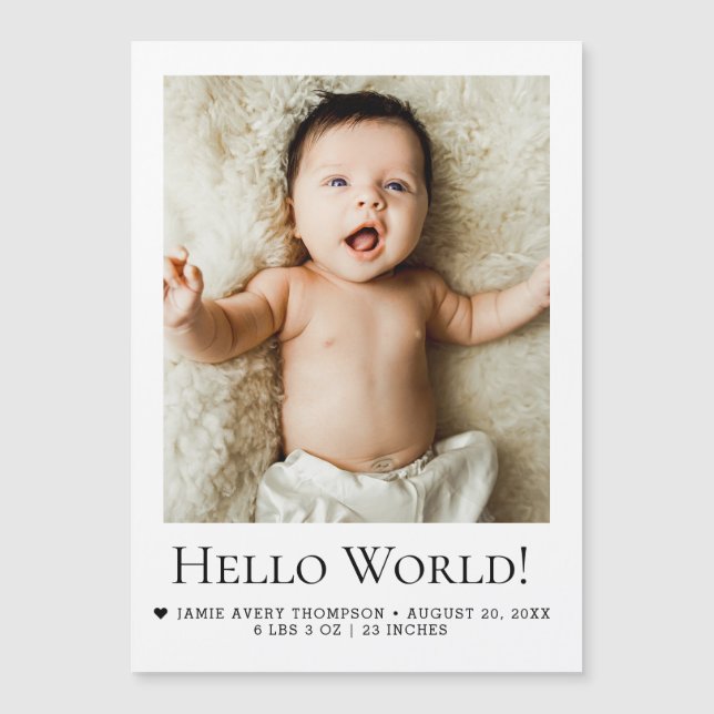 Hello world  Baby Photo Birth announcement Magnetkarte (Vorderseite)