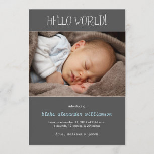 Hello World Birth Announcement//Grau Ankündigung