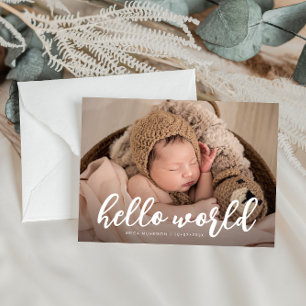 HELLO WORLD bold typography birth announcement Postkarte