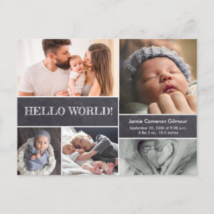Hello World Custom Baby Fotos Geburtsstatistiken K Postkarte