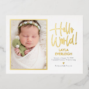 Hello World Foil Birth Ankündigung Postcard