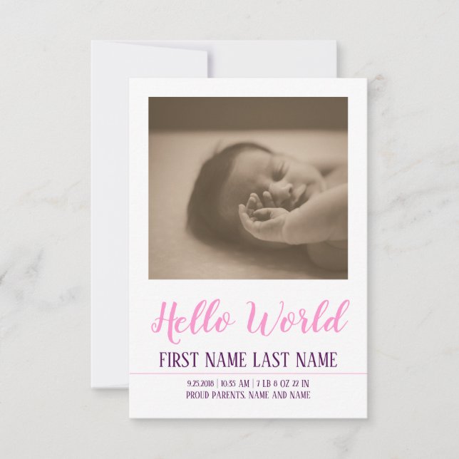 Hello World - Geburtsankündigung mit Foto (Vorderseite)
