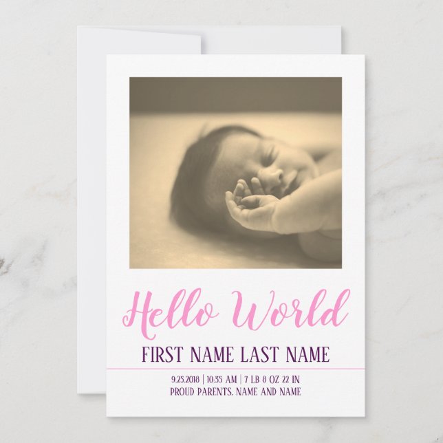 Hello World - Geburtsankündigung mit Foto (Vorderseite)
