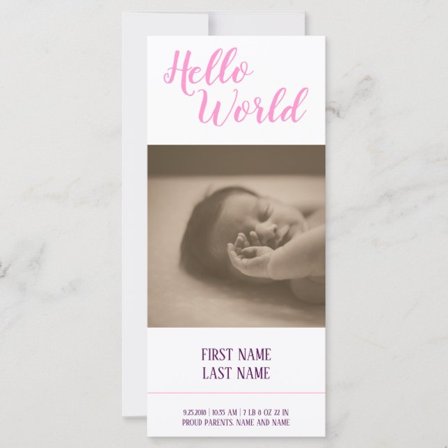 Hello World - Geburtsankündigung mit Foto (Vorderseite)
