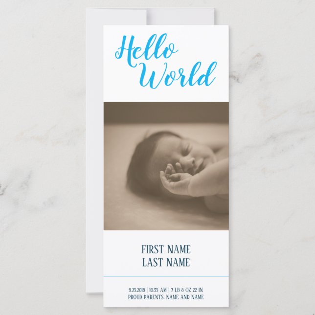 Hello World - Geburtsankündigung mit Foto (Vorderseite)