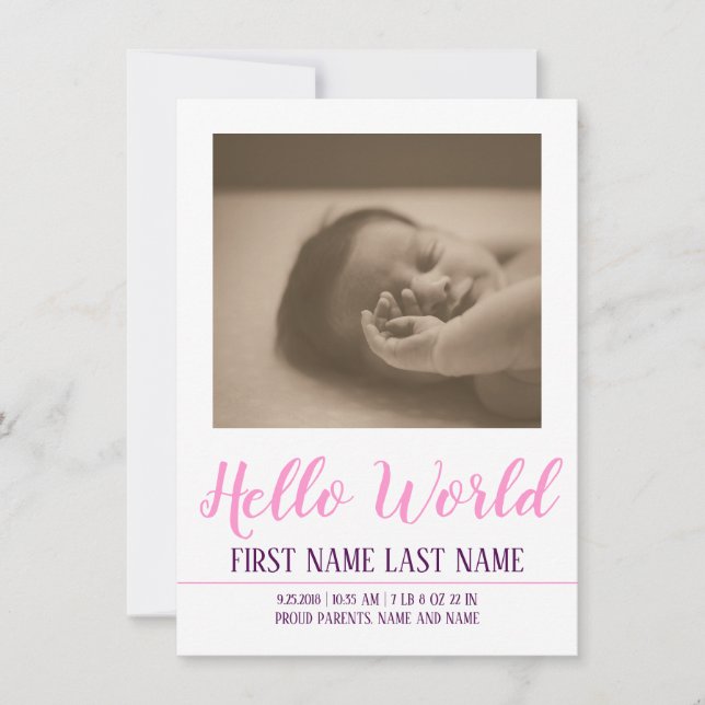 Hello World - Geburtsankündigung mit Foto (Vorderseite)