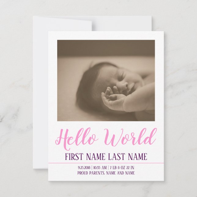 Hello World - Geburtsankündigung mit Foto (Vorderseite)