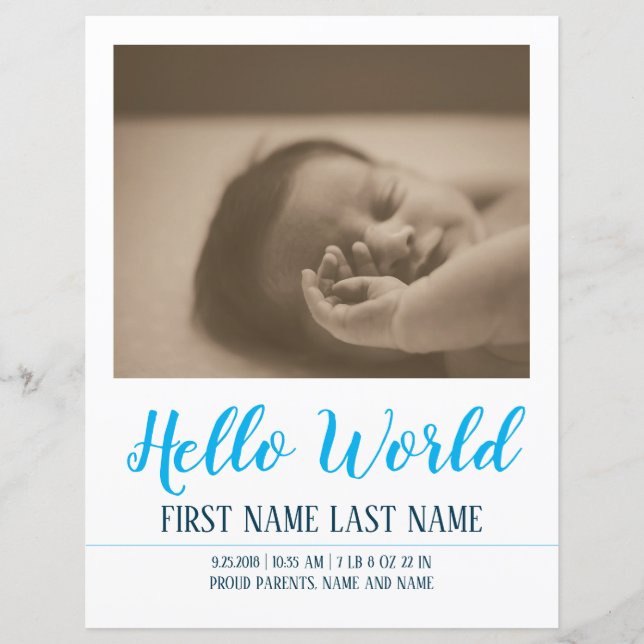 Hello World - Geburtsankündigung mit Foto (Vorderseite)