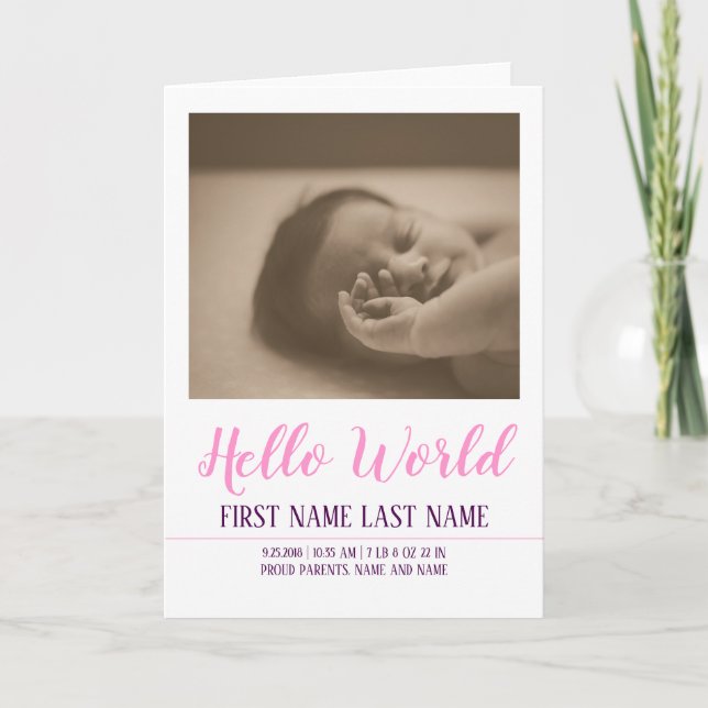 Hello World - Geburtsankündigung mit Foto Karte (Vorderseite)
