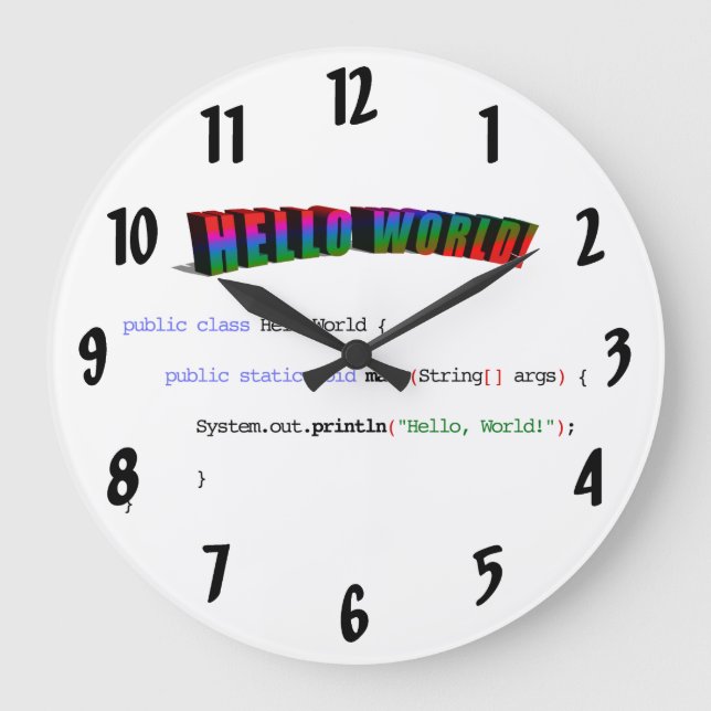 Hello World Geek grüßen Java Große Wanduhr (Vorderseite)