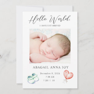 Hello World I just Arrived Baby Ankündigung