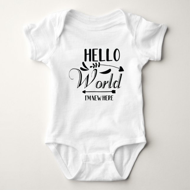 "Hello World i m new here" Funny Baby Bodysuit Baby Strampler (Vorderseite)