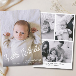 Hello World Modern Script Neuborn Baby Birth Ankündigung