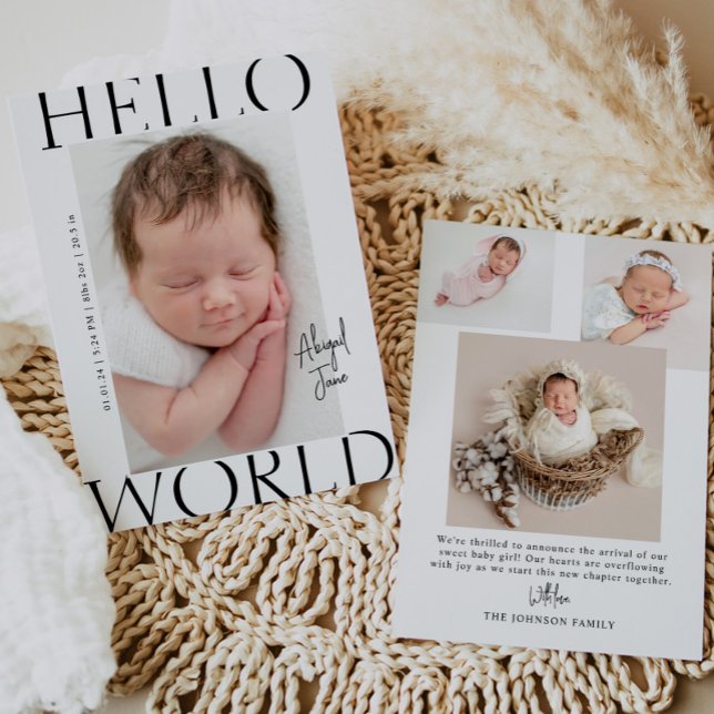 Hello World | Modernes Minimalistisch Baby Foto Bi Ankündigung (Von Creator hochgeladen)