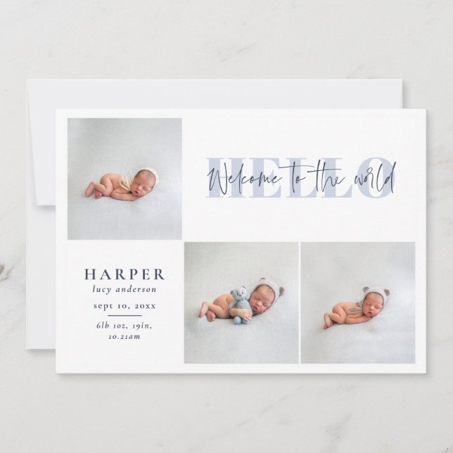 Hello World Multi Foto moderne geometrische Skript Ankündigung (Vorderseite)