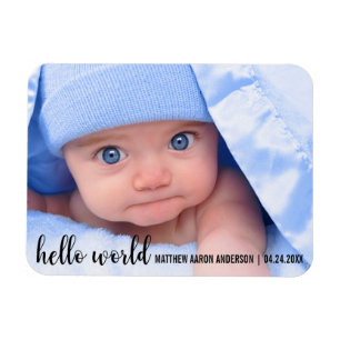 Hello World New Baby Moderne Ankündigung Magnet