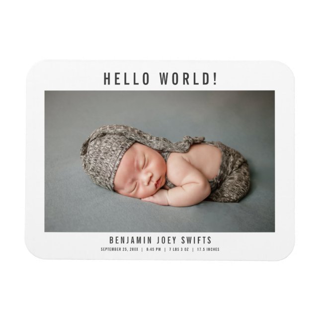 Hello World Newborn Baby Boy Girl Modern Foto Magnet (Horizontal)