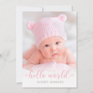Hello World Pink Script Foto Baby Girl Birl Ankündigung