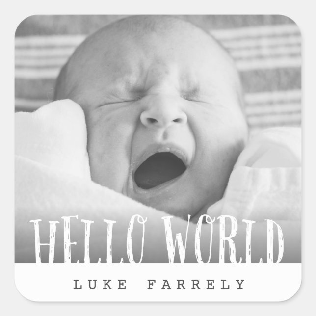 HELLO WORLD QUADRATISCHER AUFKLEBER (Vorderseite)