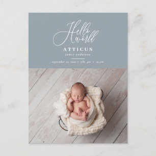 Hello World-Schrifttext Foto Geburtsankündigung Ankündigungspostkarte