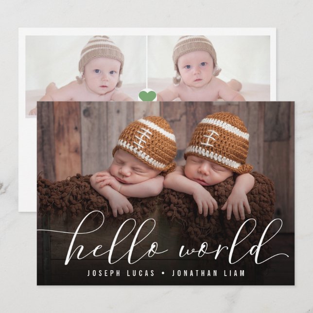 Hello World Stylish Calligraphy Twin Foto Collage Ankündigung (Vorne/Hinten)