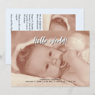 Hello World Your Text and Baby Foto Blue Template Ankündigung