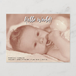 Hello World Your Text and Baby Foto Template Ankündigungspostkarte