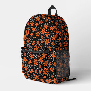 Hellorange Blume auf schwarzem Hintergrund mit w Bedruckter Rucksack