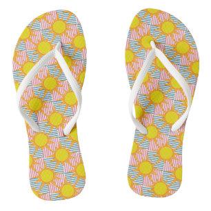 Hellorange gelbe Sonnen weiße aquamarine rosa Stre Flip Flops