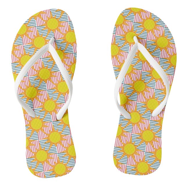 Hellorange gelbe Sonnen weiße aquamarine rosa Stre Flip Flops (Fußbett)