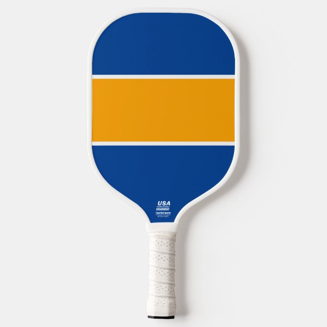 Hellorange Gelbe weiße, tiefblaue Streifen Pickleball Schläger (Rückseite)