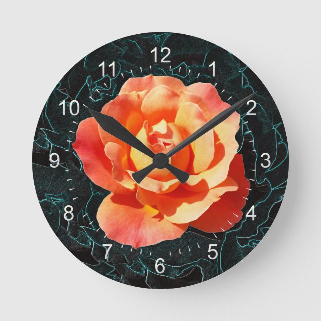 Hellorange Rose Runde Wanduhr (Vorderseite)