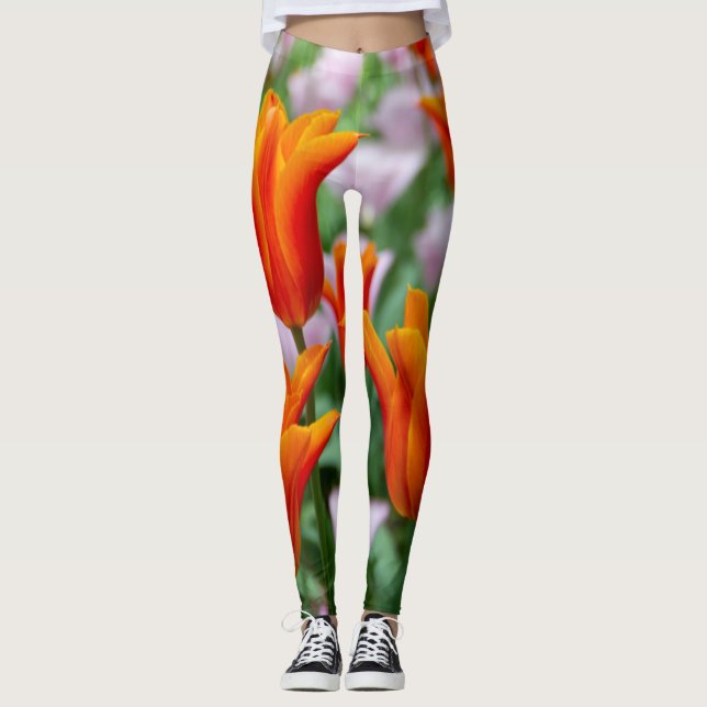 Hellorange Tulpen im Park Leggings (Vorderseite)