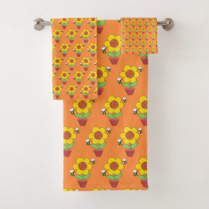Hellorange und gelbe Sonnenblumen Badhandtuch Set