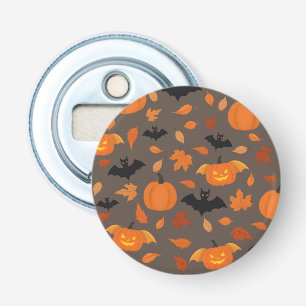 Helloween Kürbis, Fledermaus, Blätter im Herbst. Flaschenöffner