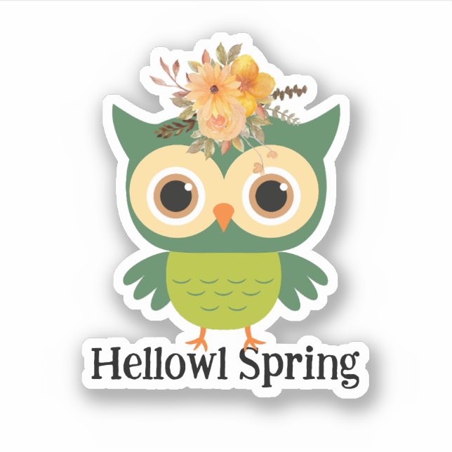 Hellown Spring Niedlich Owl Hello Spring Aufkleber (Vorderseite)