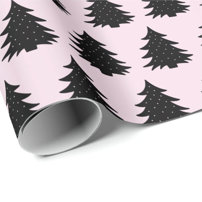 Hellpink| Schwarzes Weihnachtsbaumpapier Geschenkpapier (Rolleneckpunkt)