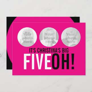 Hellrosa 50. FIVEOH! Foto Geburtstag einladen Einladung