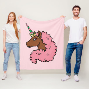 Hellrosa Afro Unicorn Fleecedecke