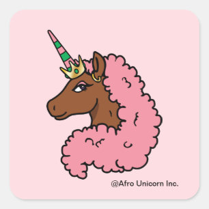 Hellrosa Afro Unicorn Quadratischer Aufkleber